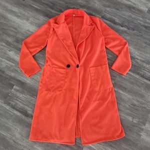 Fire Orange Pocket Detailed Long Fleece Trench